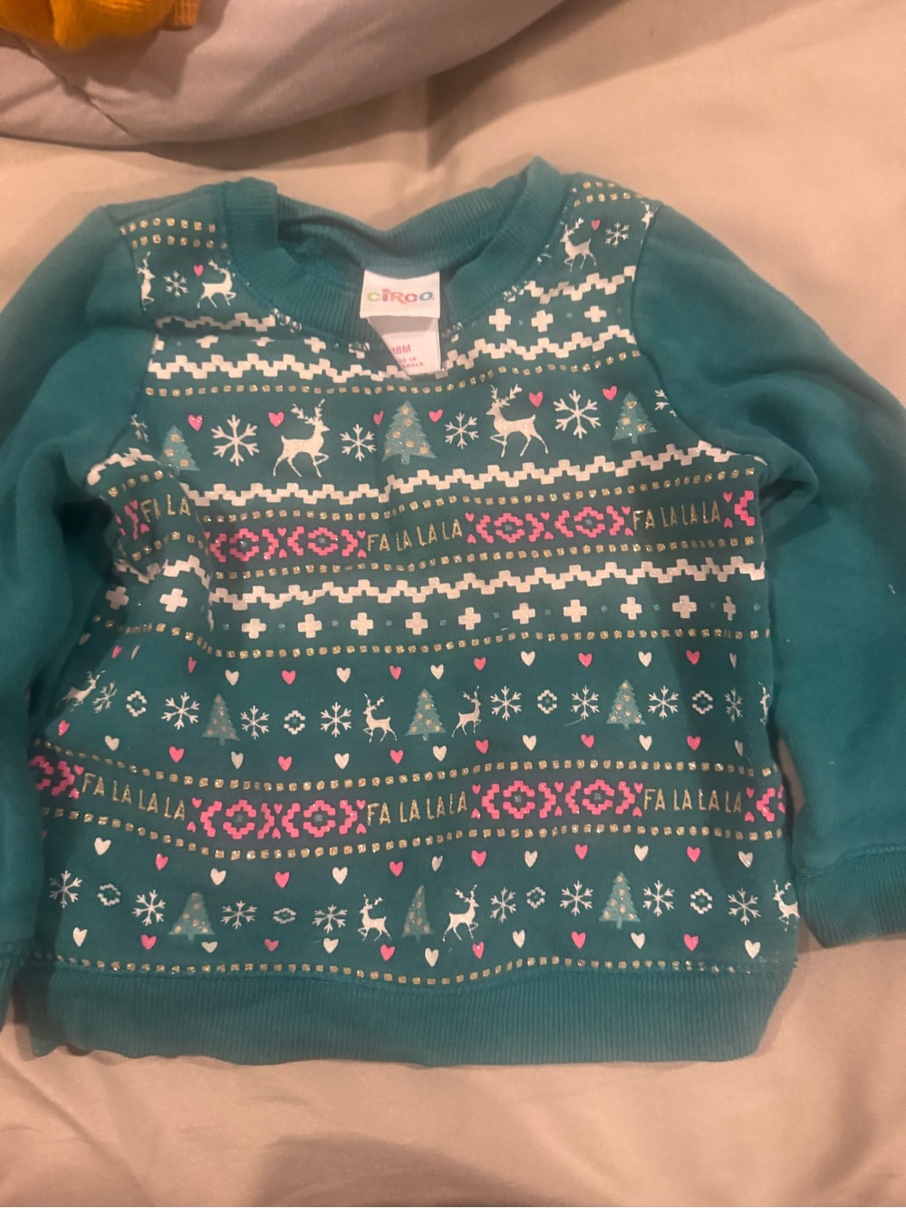 Circo Teal Holiday Reindeer Sweatshirt with Pink & White Accents